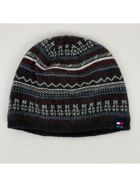 Tommy Hilfiger Gray Fair Isle Pattern Men's Beanie Knit Hat Acrylic
